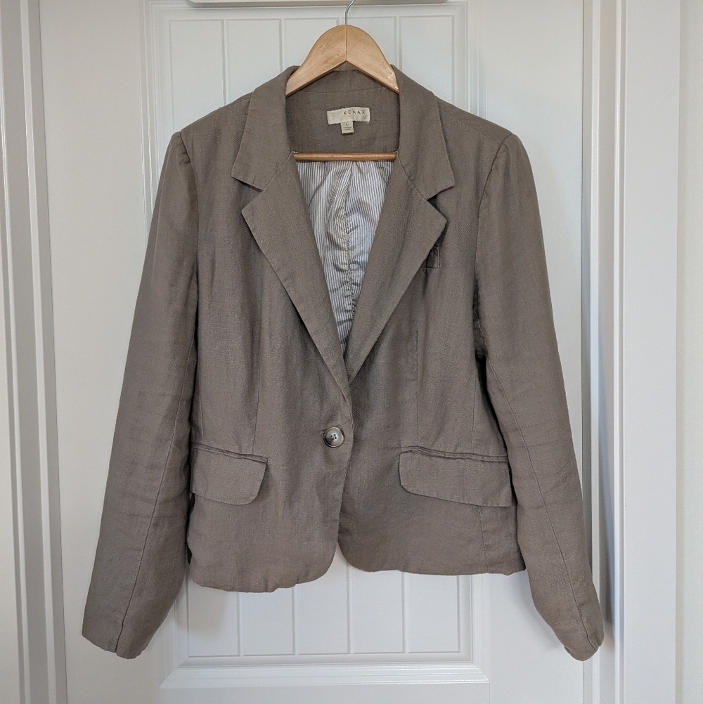 Taupe Women's 100% Linen Blazer Size Large - Picture 1 of 8